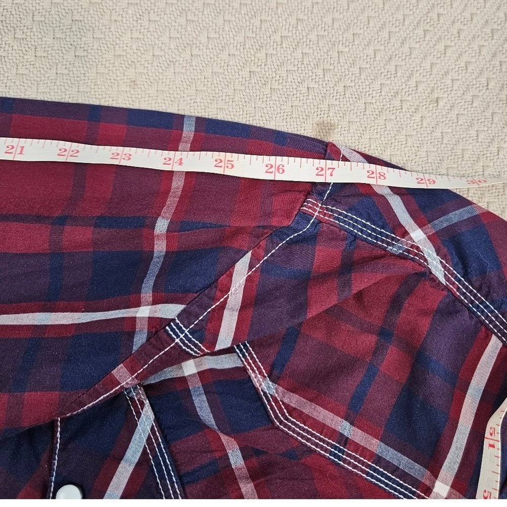 RECLAIM | Mens Athletic Fit Western Plaid Snap Button Down Shirt Red Navy XL - Picture 11 of 15